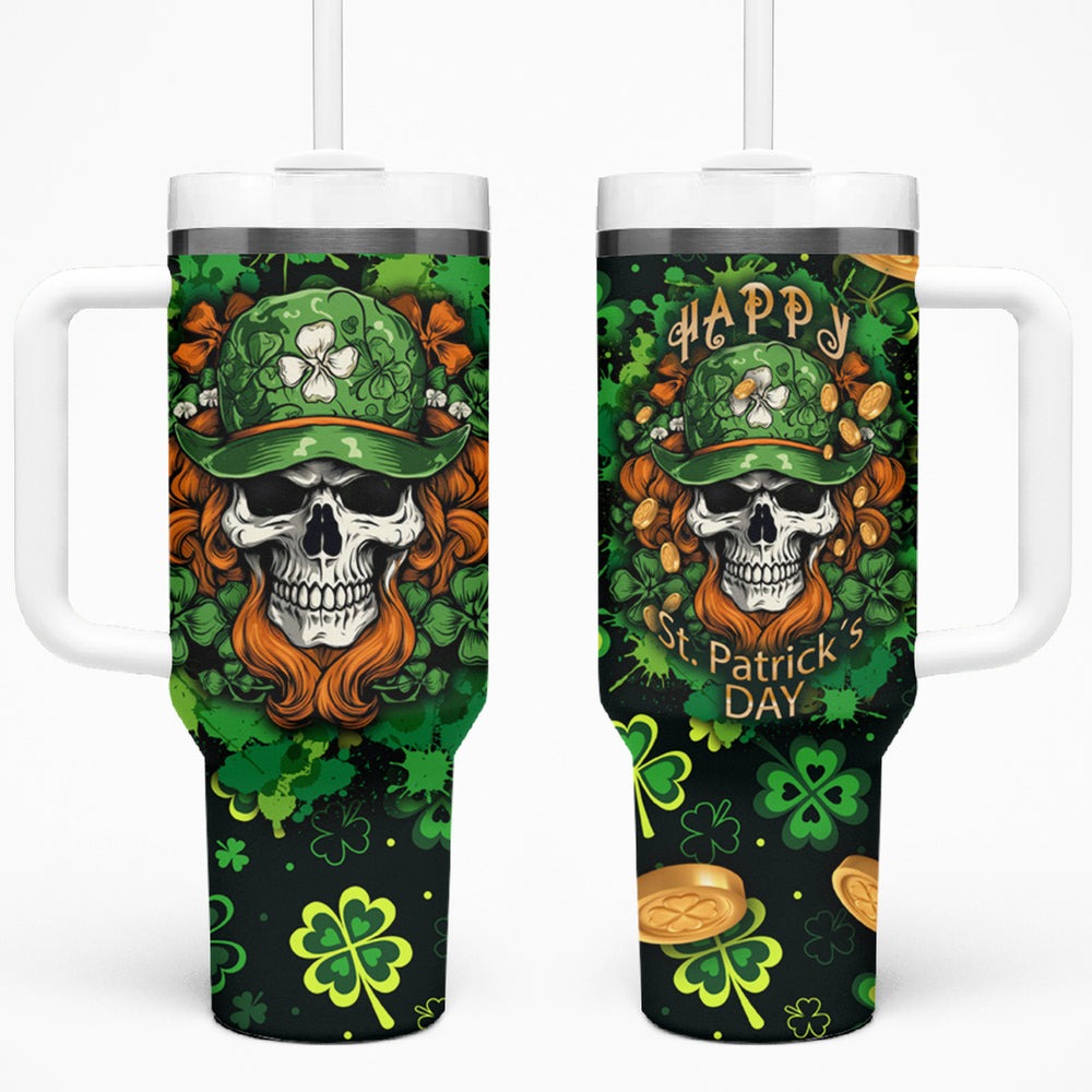 Happy St. Patrick's Day Skull Tumbler With Handle TS04