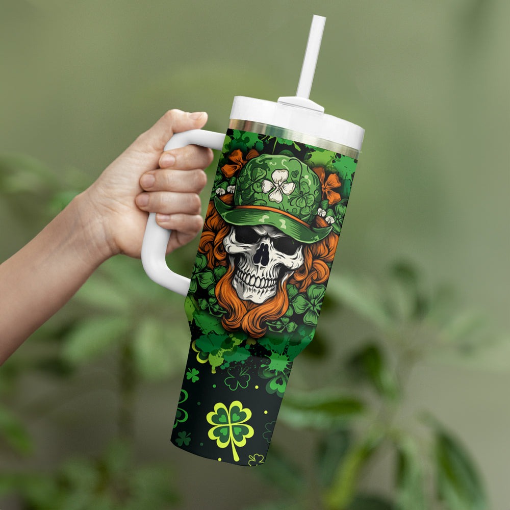 Happy St. Patrick's Day Skull Tumbler With Handle TS04
