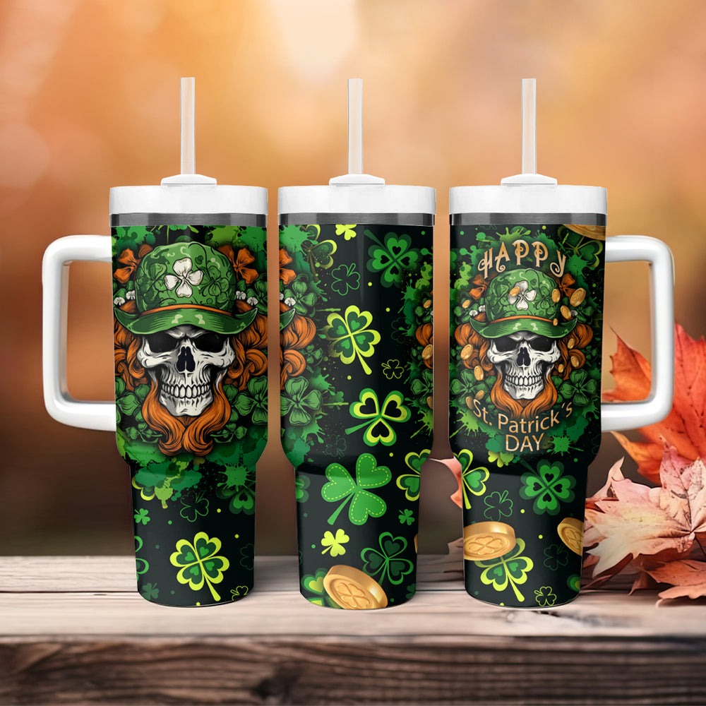 Happy St. Patrick's Day Skull Tumbler With Handle TS04