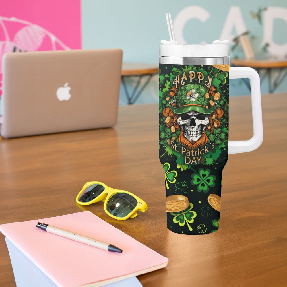 Happy St. Patrick's Day Skull Tumbler With Handle TS04