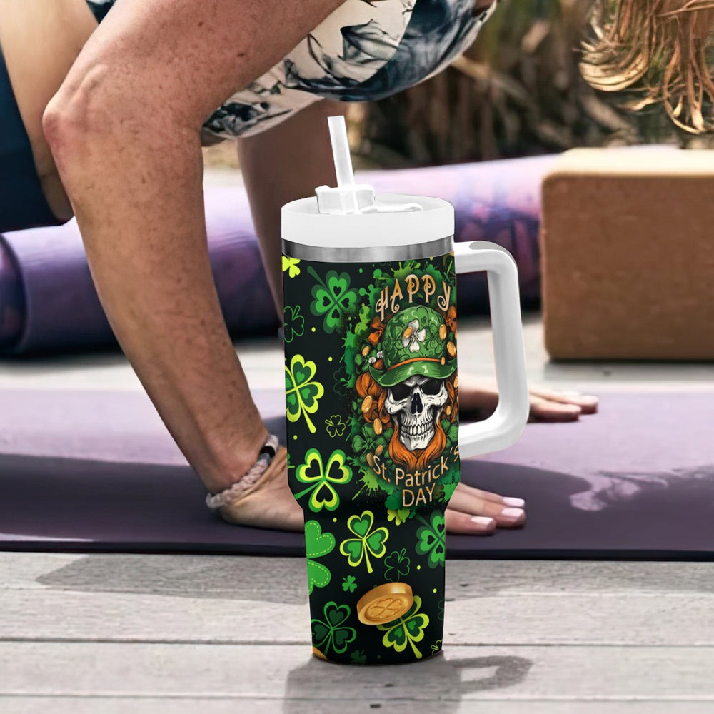 Happy St. Patrick's Day Skull Tumbler With Handle TS04