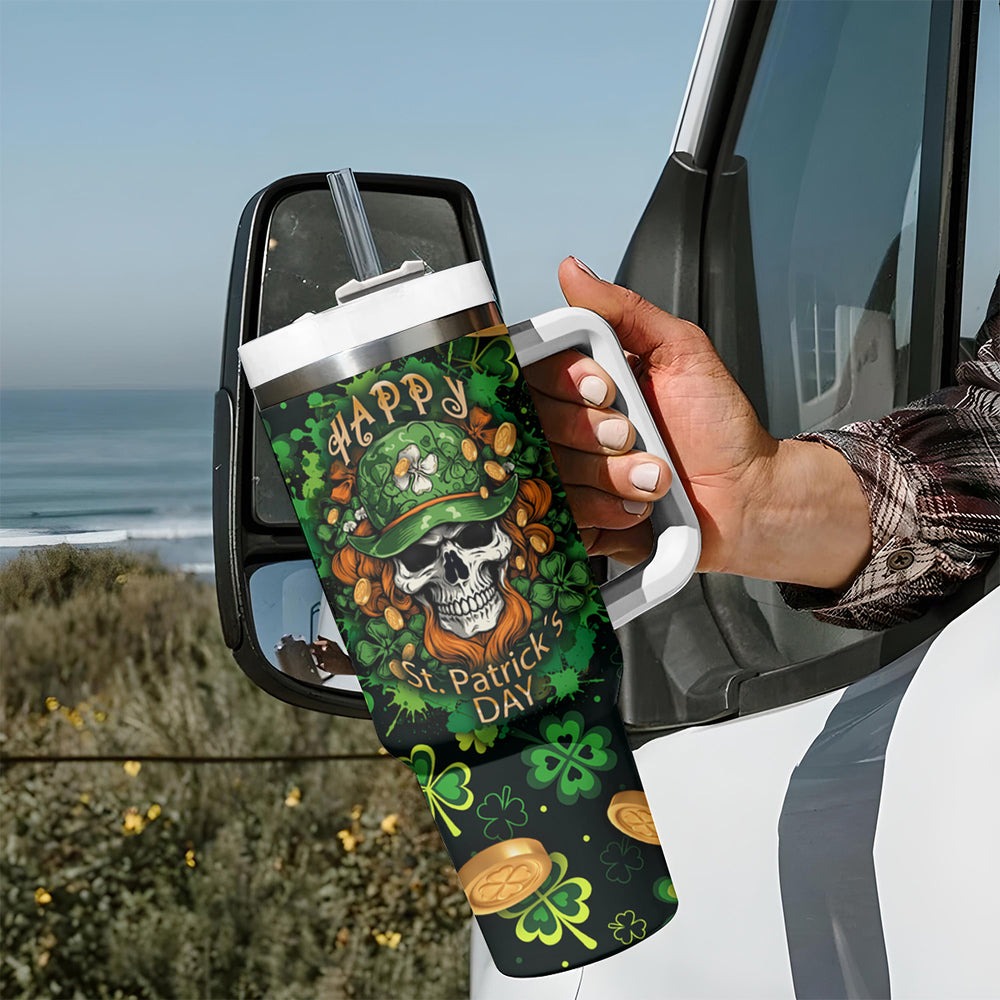Happy St. Patrick's Day Skull Tumbler With Handle TS04