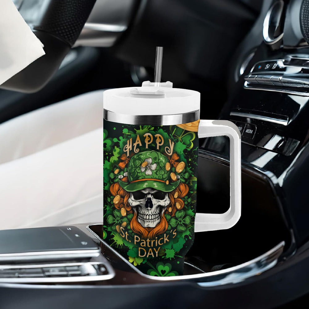 Happy St. Patrick's Day Skull Tumbler With Handle TS04