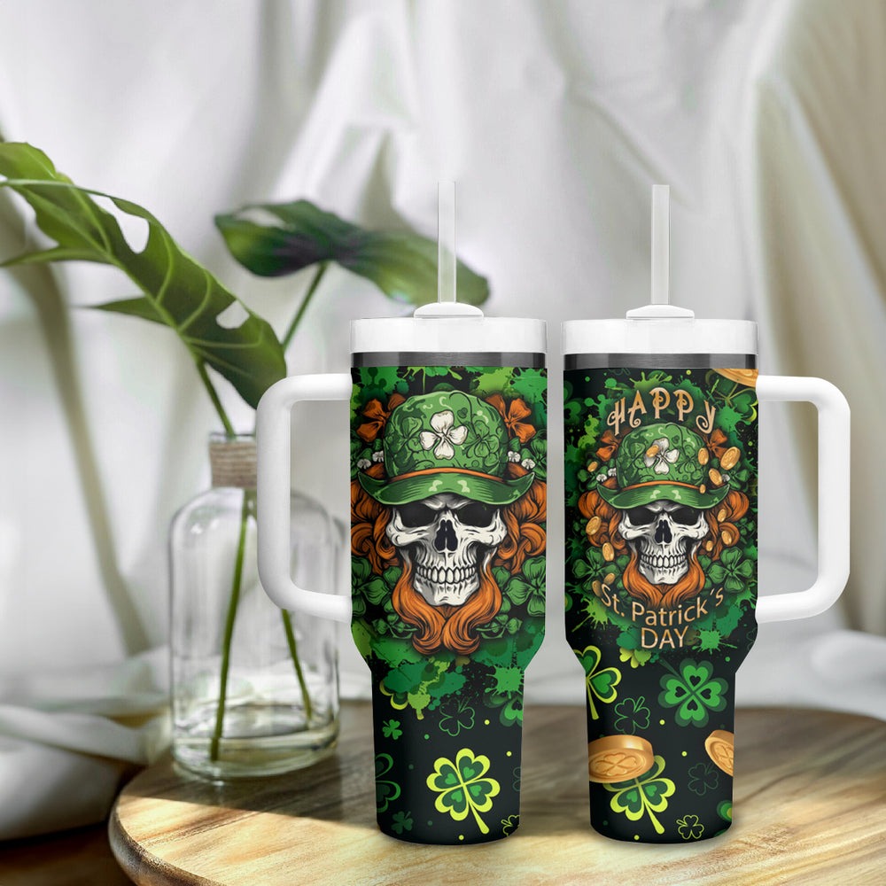 Happy St. Patrick's Day Skull Tumbler With Handle TS04