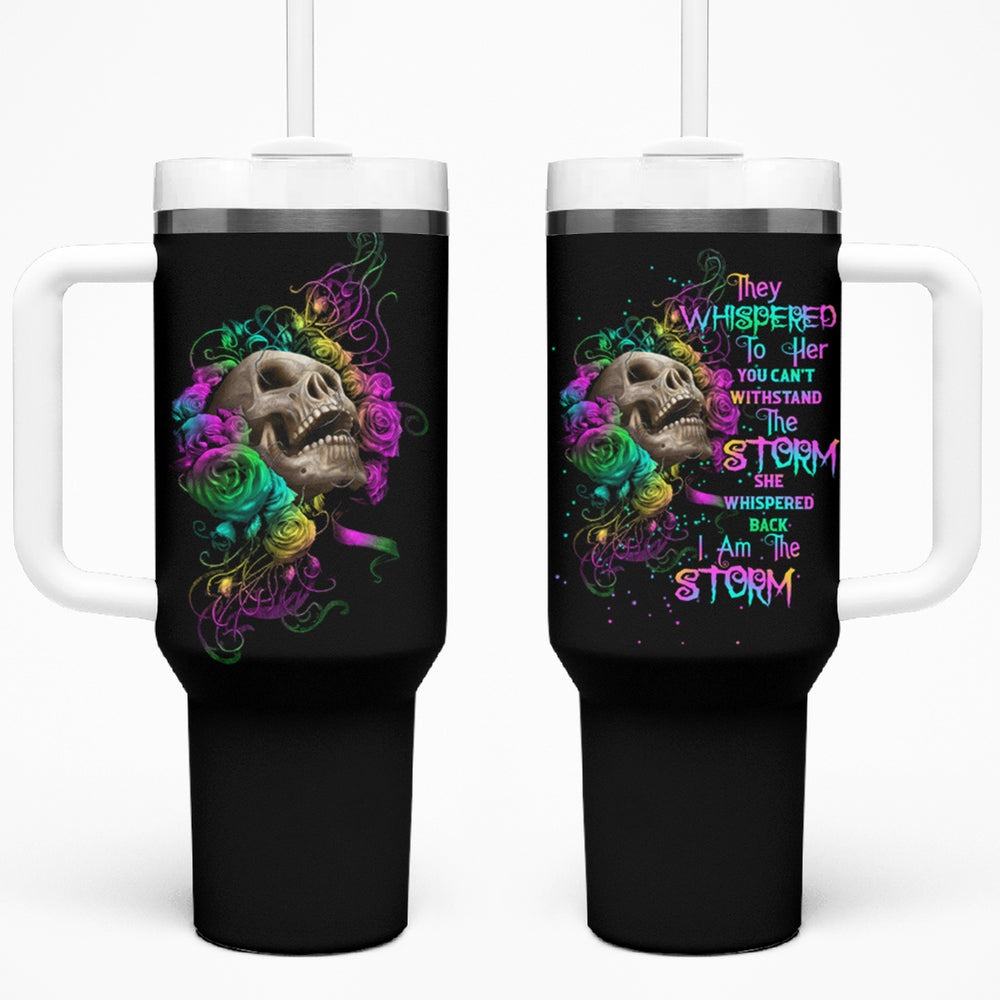 I Am The Storm Tie Dye Rose Skull Tumbler With Handle TS04 I Am The Storm Tie Dye Rose Skull Tumbler With Handle TS04
