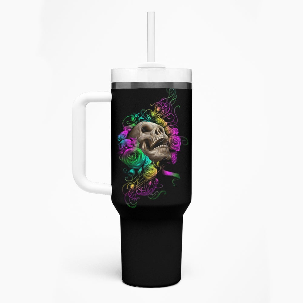 I Am The Storm Tie Dye Rose Skull Tumbler With Handle TS04 I Am The Storm Tie Dye Rose Skull Tumbler With Handle TS04