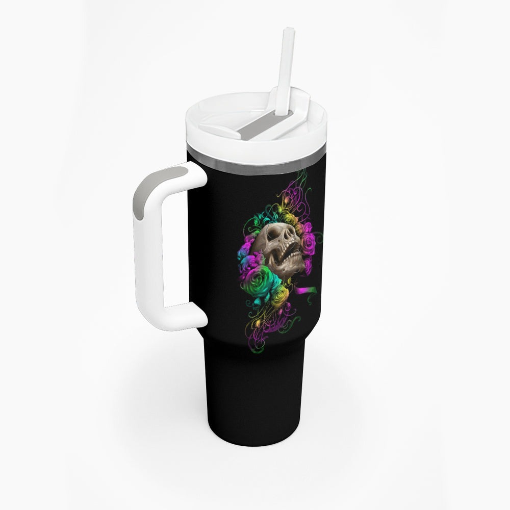 I Am The Storm Tie Dye Rose Skull Tumbler With Handle TS04 I Am The Storm Tie Dye Rose Skull Tumbler With Handle TS04