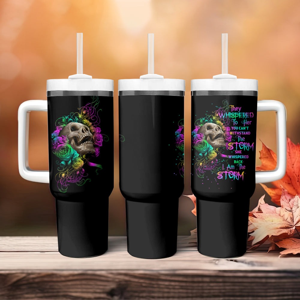 I Am The Storm Tie Dye Rose Skull Tumbler With Handle TS04 I Am The Storm Tie Dye Rose Skull Tumbler With Handle TS04