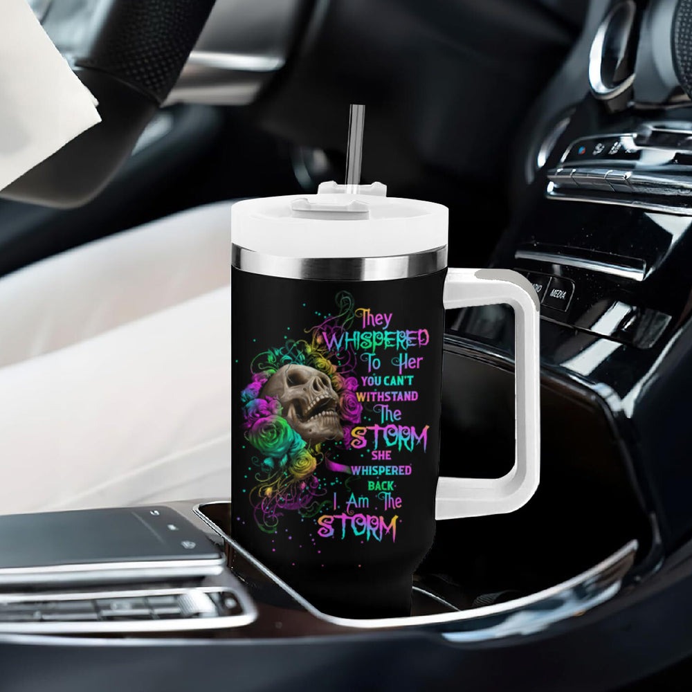 I Am The Storm Tie Dye Rose Skull Tumbler With Handle TS04 I Am The Storm Tie Dye Rose Skull Tumbler With Handle TS04