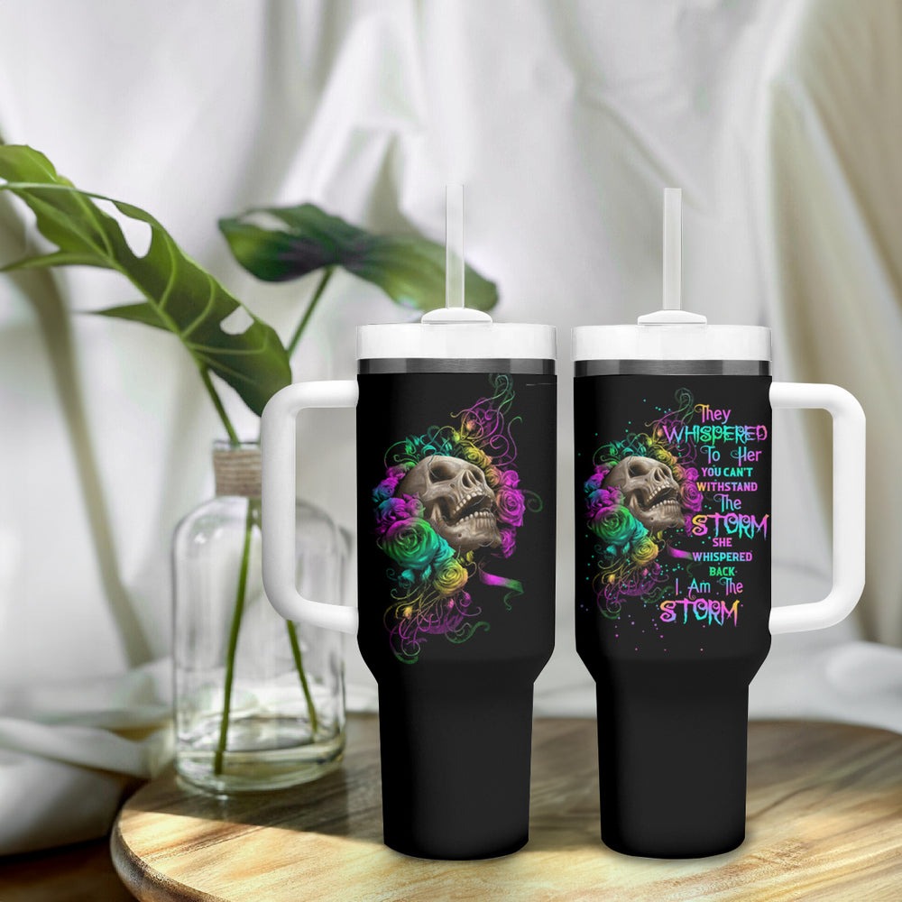 I Am The Storm Tie Dye Rose Skull Tumbler With Handle TS04 I Am The Storm Tie Dye Rose Skull Tumbler With Handle TS04