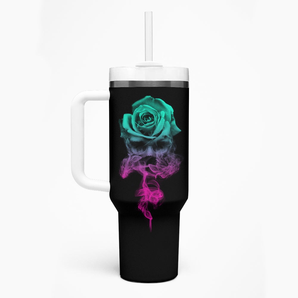 I Can Buy Myself Flowers Smoke Rose Skull Tumbler With Handle TS04 I Can Buy Myself Flowers Smoke Rose Skull Tumbler With Handle TS04