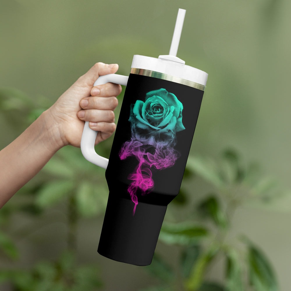 I Can Buy Myself Flowers Smoke Rose Skull Tumbler With Handle TS04 I Can Buy Myself Flowers Smoke Rose Skull Tumbler With Handle TS04
