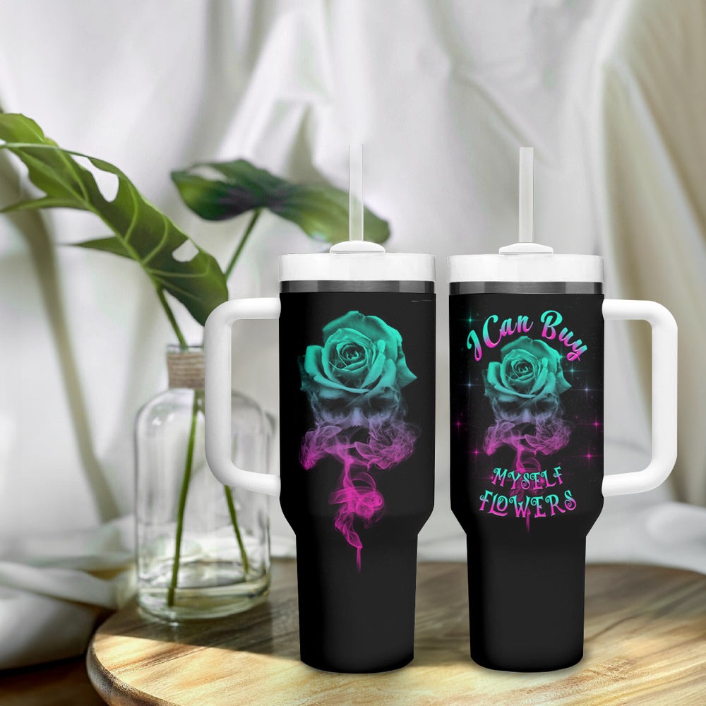I Can Buy Myself Flowers Smoke Rose Skull Tumbler With Handle TS04 I Can Buy Myself Flowers Smoke Rose Skull Tumbler With Handle TS04