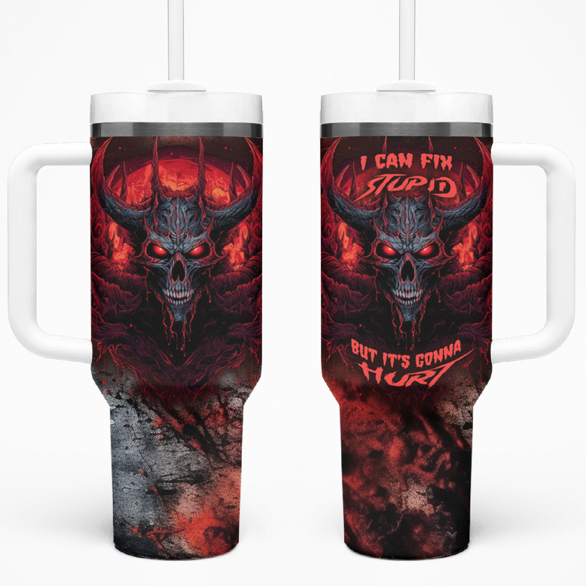 I Can Fix Stupid But It's Gonna Hurt Skull Tumbler With Handle TS04
