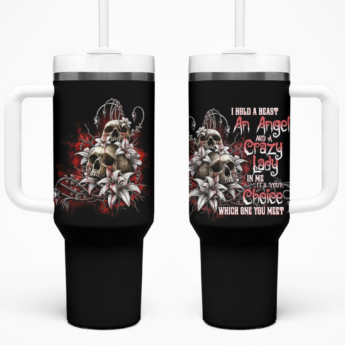 I Hold A Beast An Angel And A Crazy Lady In Me Tumbler With Handle TS04
