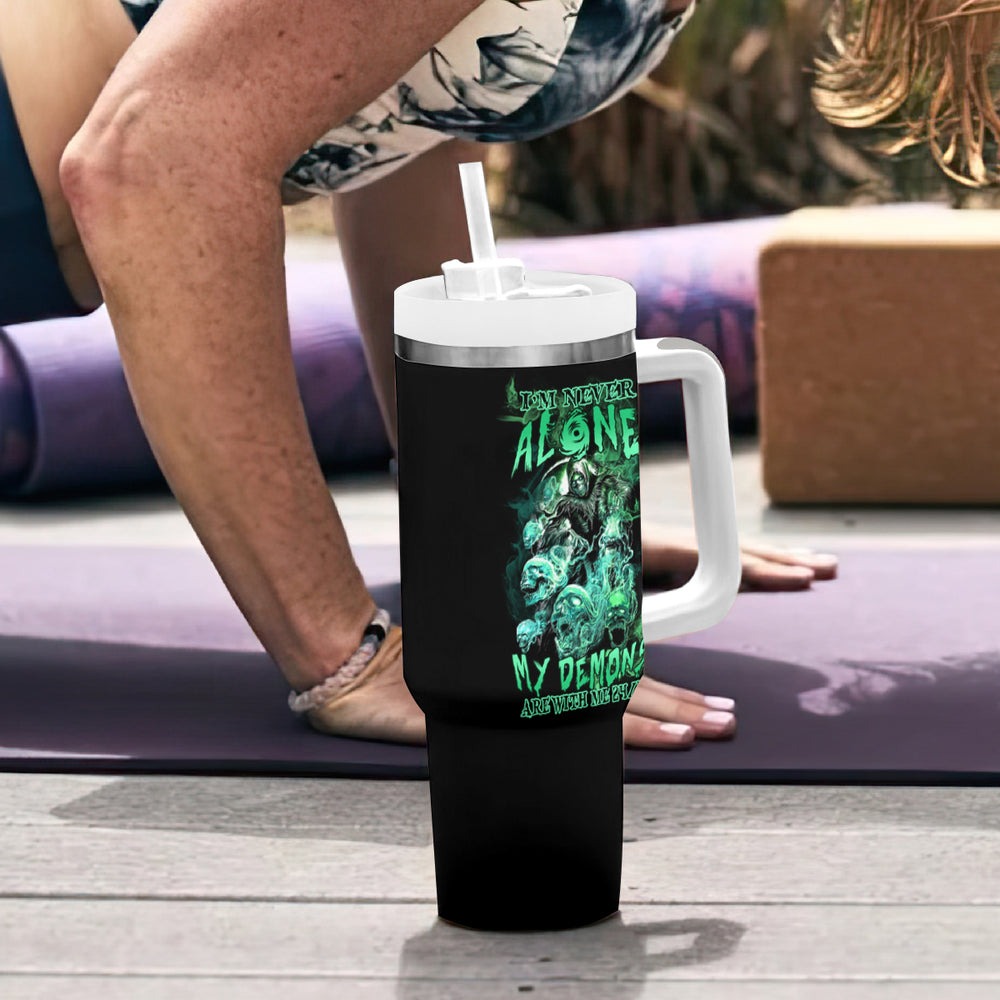 I'm Never Alone Skull Reaper Tumbler With Handle TS04 I'm Never Alone Skull Reaper Tumbler With Handle TS04