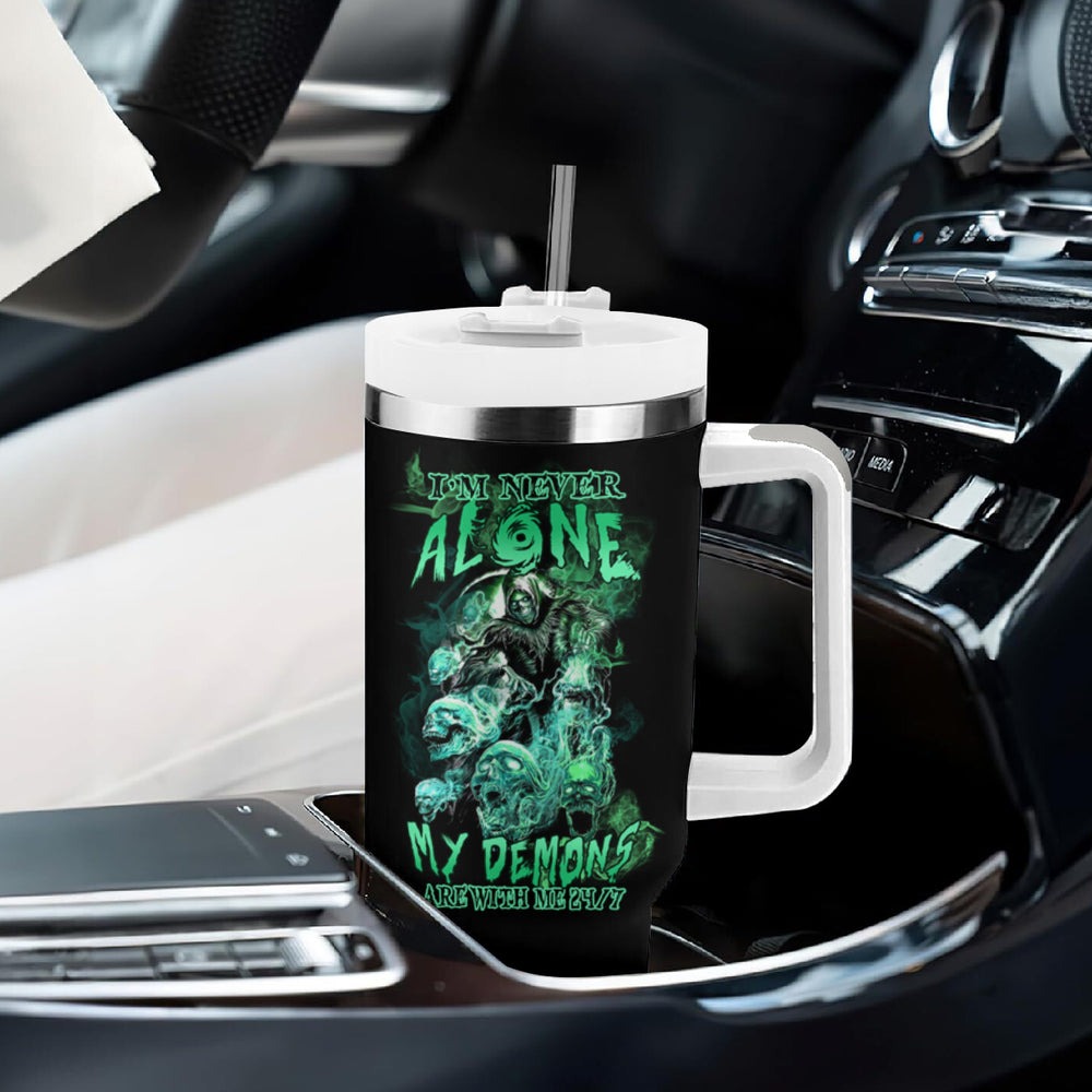 I'm Never Alone Skull Reaper Tumbler With Handle TS04 I'm Never Alone Skull Reaper Tumbler With Handle TS04