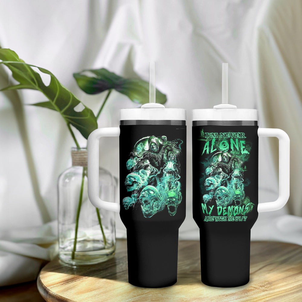 I'm Never Alone Skull Reaper Tumbler With Handle TS04 I'm Never Alone Skull Reaper Tumbler With Handle TS04