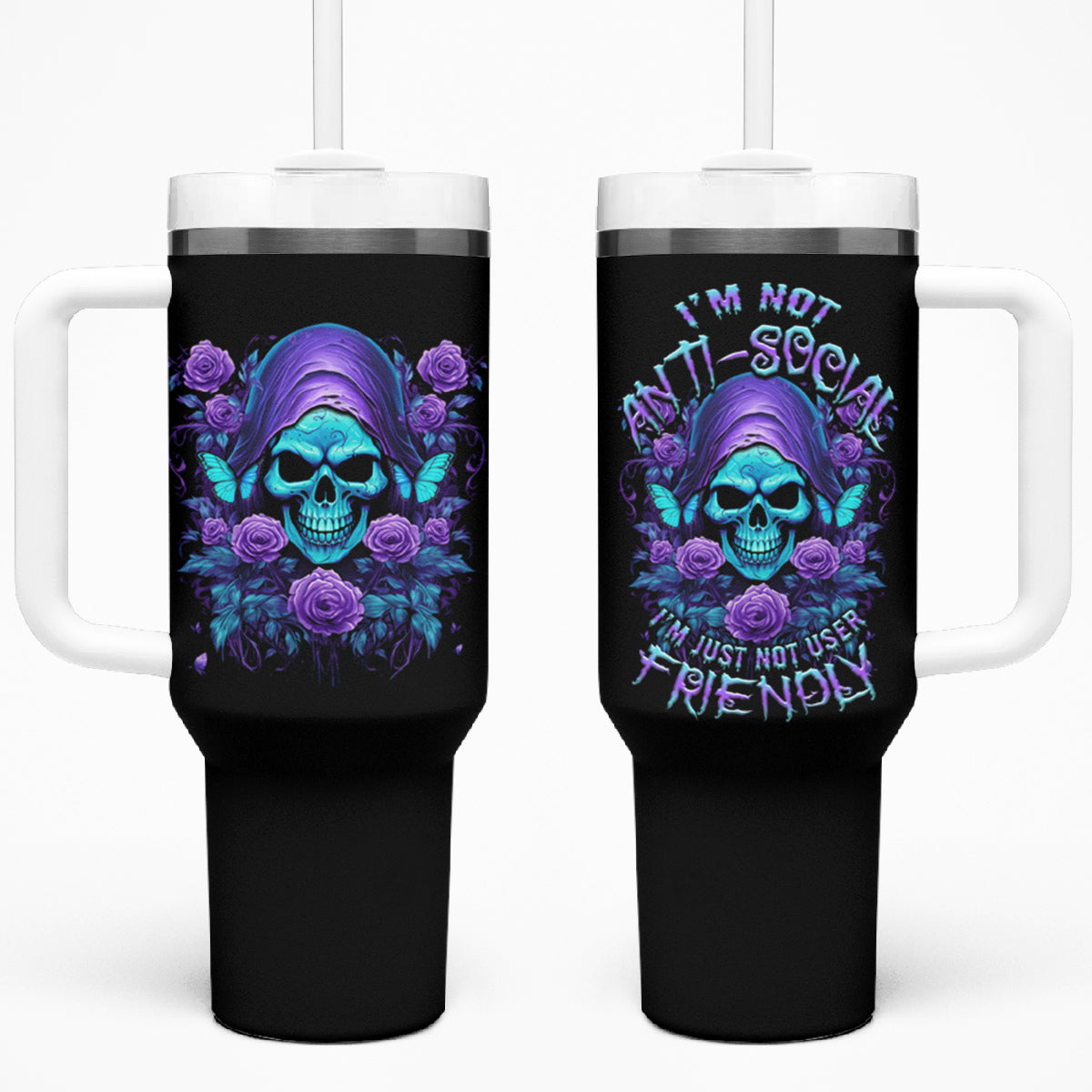 I'm Not Anti-social Mad Reaper Skull Tumbler With Handle TS04