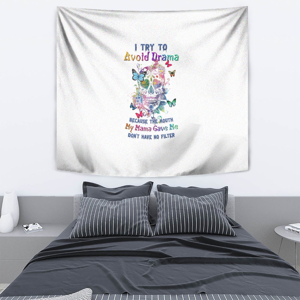 I Try To Avoid Drama Sugar Skull Colorful Tapestry TS04
