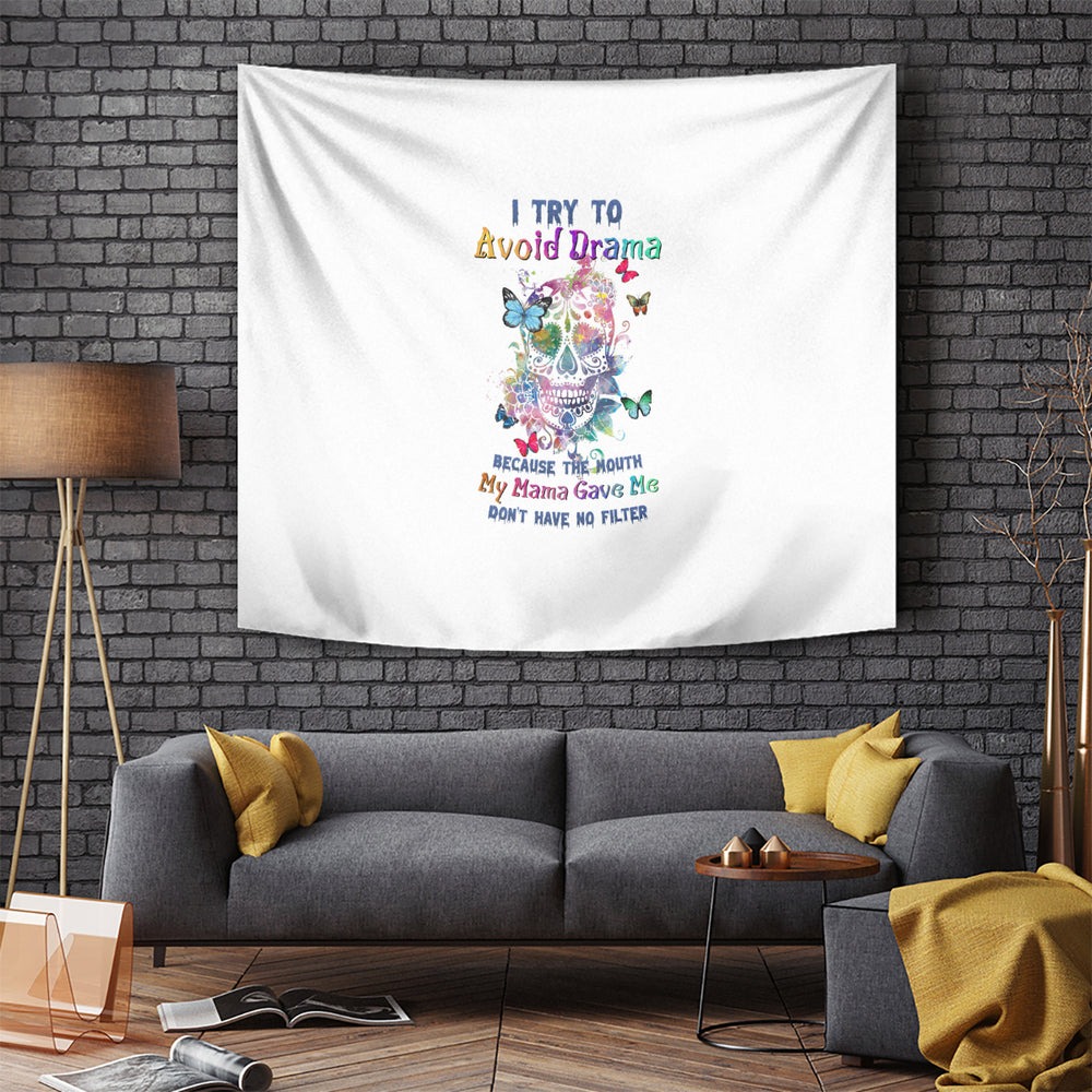 I Try To Avoid Drama Sugar Skull Colorful Tapestry TS04
