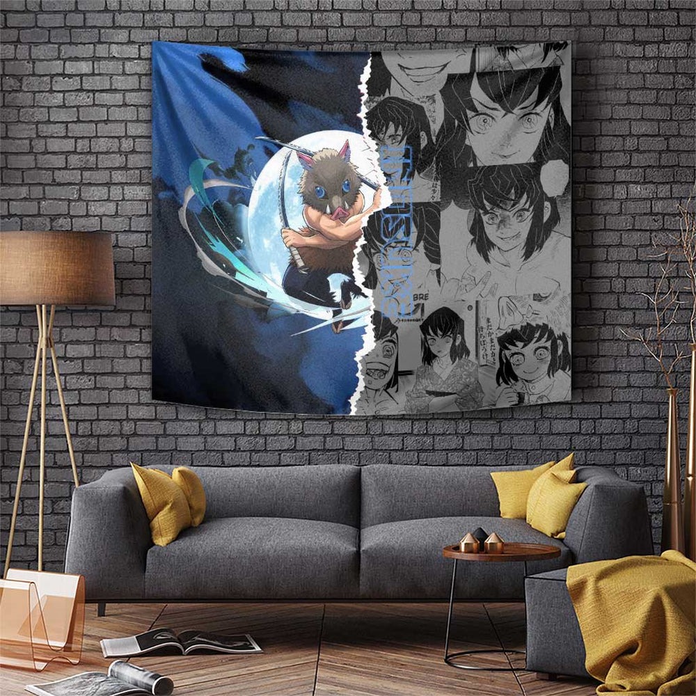 Inosuke Demon Slayer Blue and Black Theme Tumbler With Handle with Boar Mask and Manga Collage Action Design TS04 Inosuke Demon Slayer Blue and Black Theme Tumbler With Handle with Boar Mask and Manga Collage Action Design TS04
