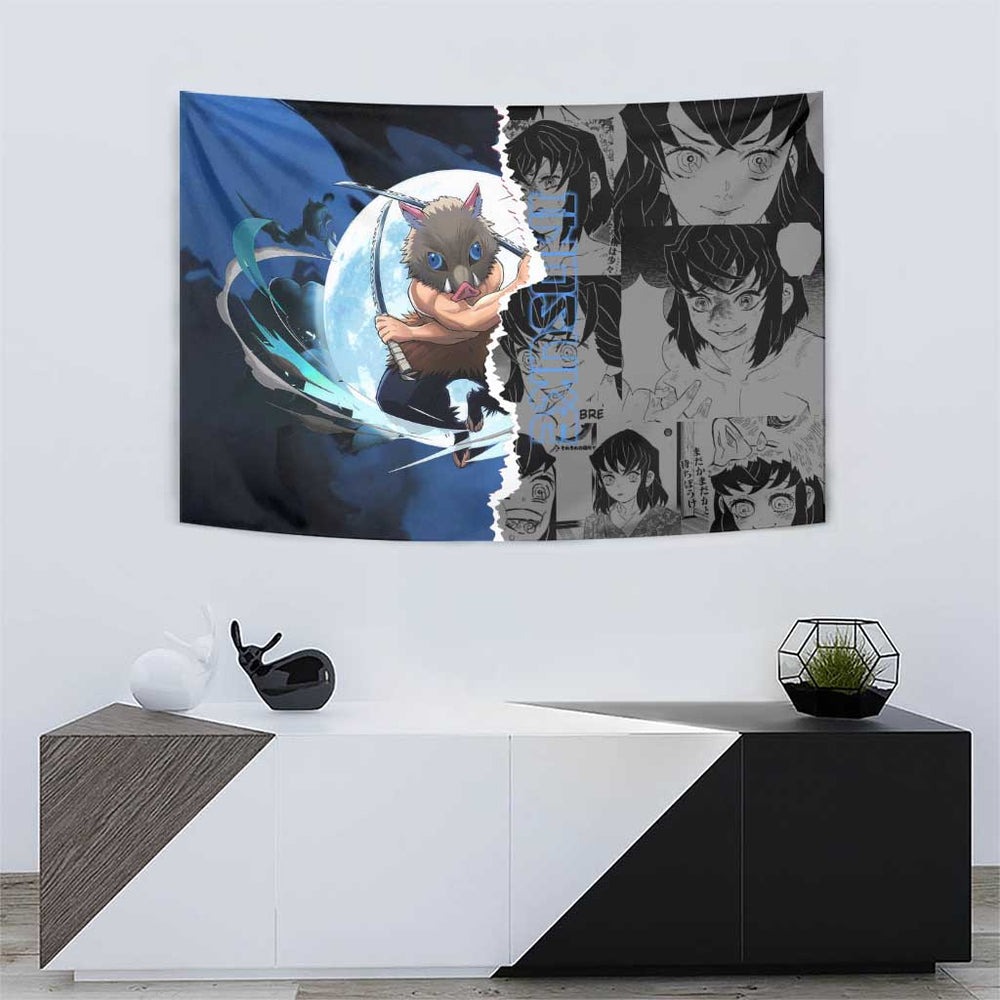 Inosuke Demon Slayer Blue and Black Theme Tumbler With Handle with Boar Mask and Manga Collage Action Design TS04 Inosuke Demon Slayer Blue and Black Theme Tumbler With Handle with Boar Mask and Manga Collage Action Design TS04