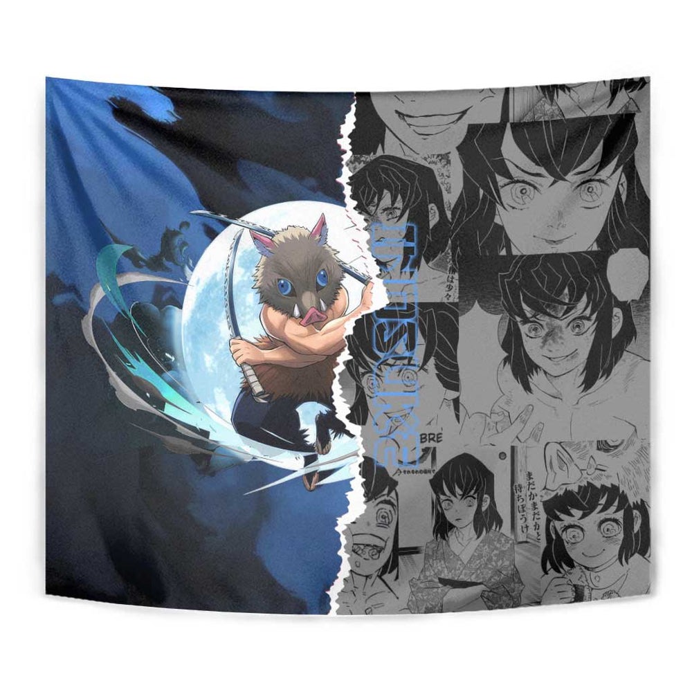 Inosuke Demon Slayer Blue and Black Theme Tumbler With Handle with Boar Mask and Manga Collage Action Design TS04 Inosuke Demon Slayer Blue and Black Theme Tumbler With Handle with Boar Mask and Manga Collage Action Design TS04