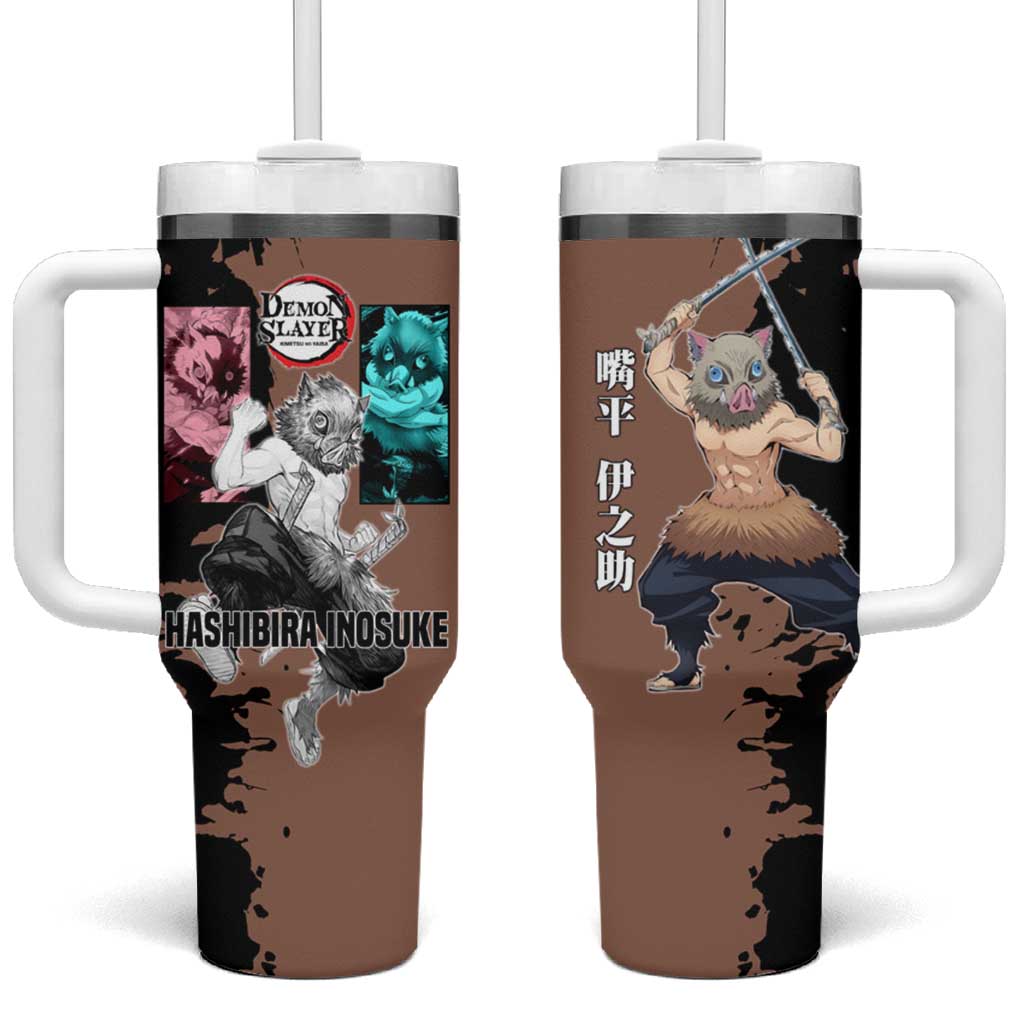 Inosuke Hashibira from Demon Slayer Tumbler With Handle with Boar Mask and Dual Swords Battle Pose TS04