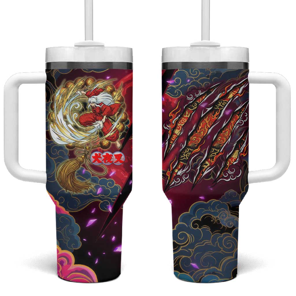 Inuyasha Demon Slayer Warrior Tumbler With Handle Japanese Tattoo Art Style with Fiery Claw Marks TS04