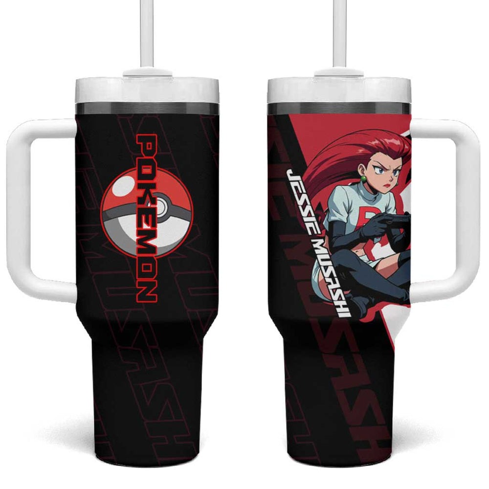 Jessie Musashi Poké Tumbler With Handle Bold Villain Anime Style TS04 Jessie Musashi Poké Tumbler With Handle Bold Villain Anime Style TS04