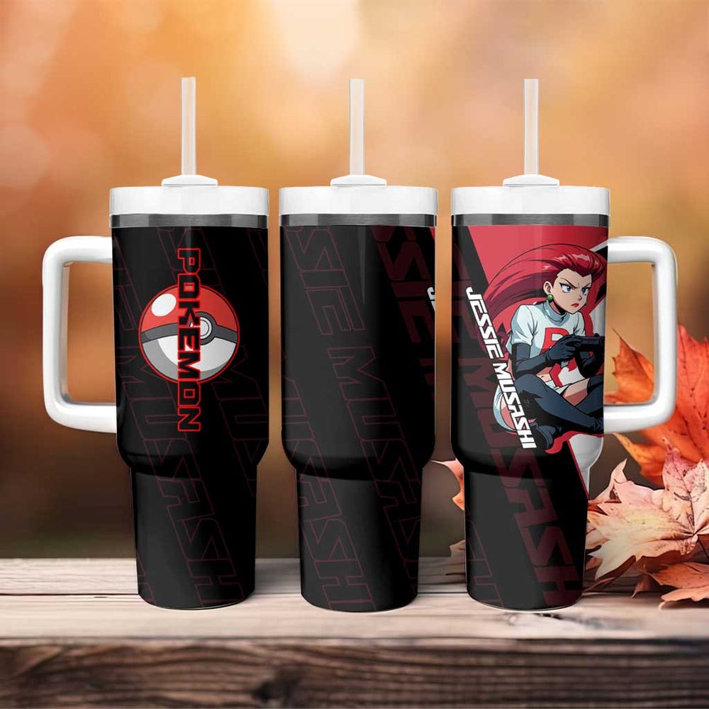 Jessie Musashi Poké Tumbler With Handle Bold Villain Anime Style TS04 Jessie Musashi Poké Tumbler With Handle Bold Villain Anime Style TS04
