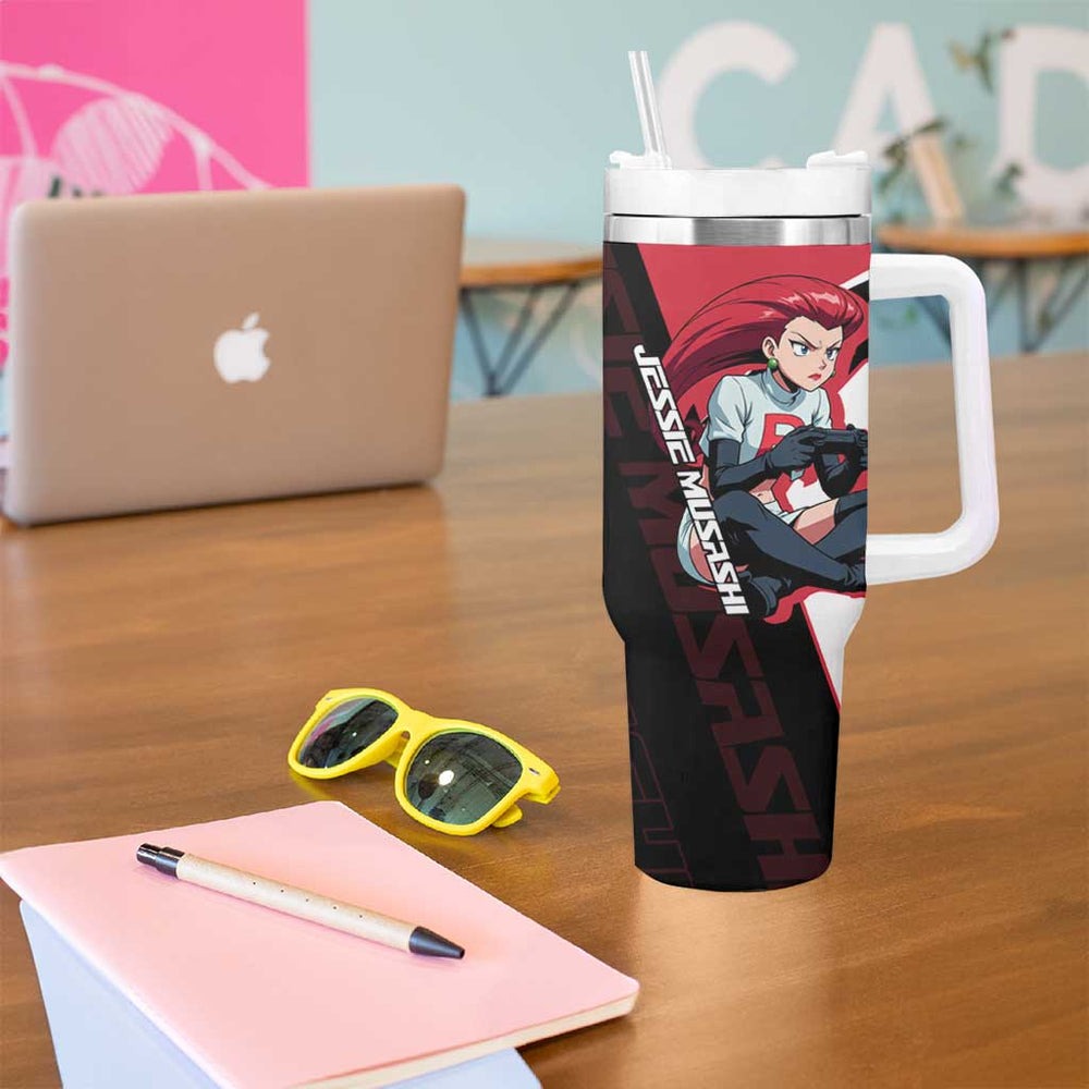 Jessie Musashi Poké Tumbler With Handle Bold Villain Anime Style TS04 Jessie Musashi Poké Tumbler With Handle Bold Villain Anime Style TS04
