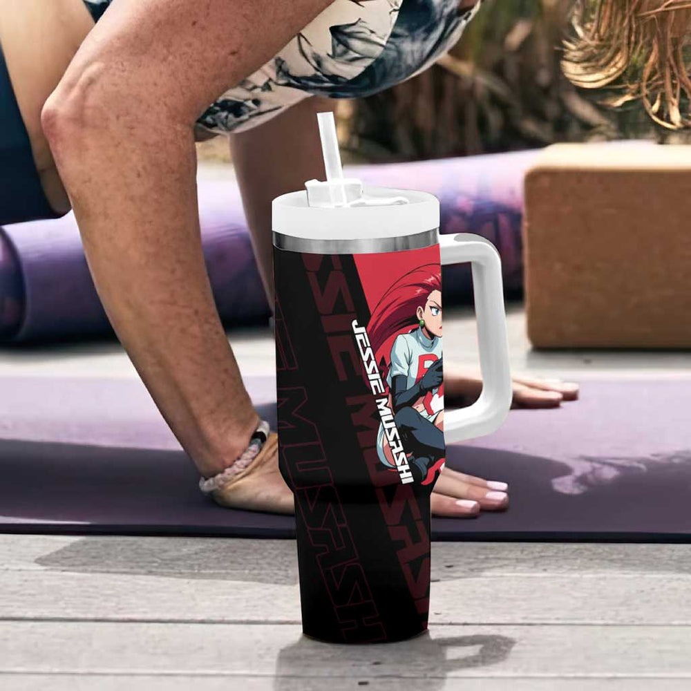 Jessie Musashi Poké Tumbler With Handle Bold Villain Anime Style TS04 Jessie Musashi Poké Tumbler With Handle Bold Villain Anime Style TS04