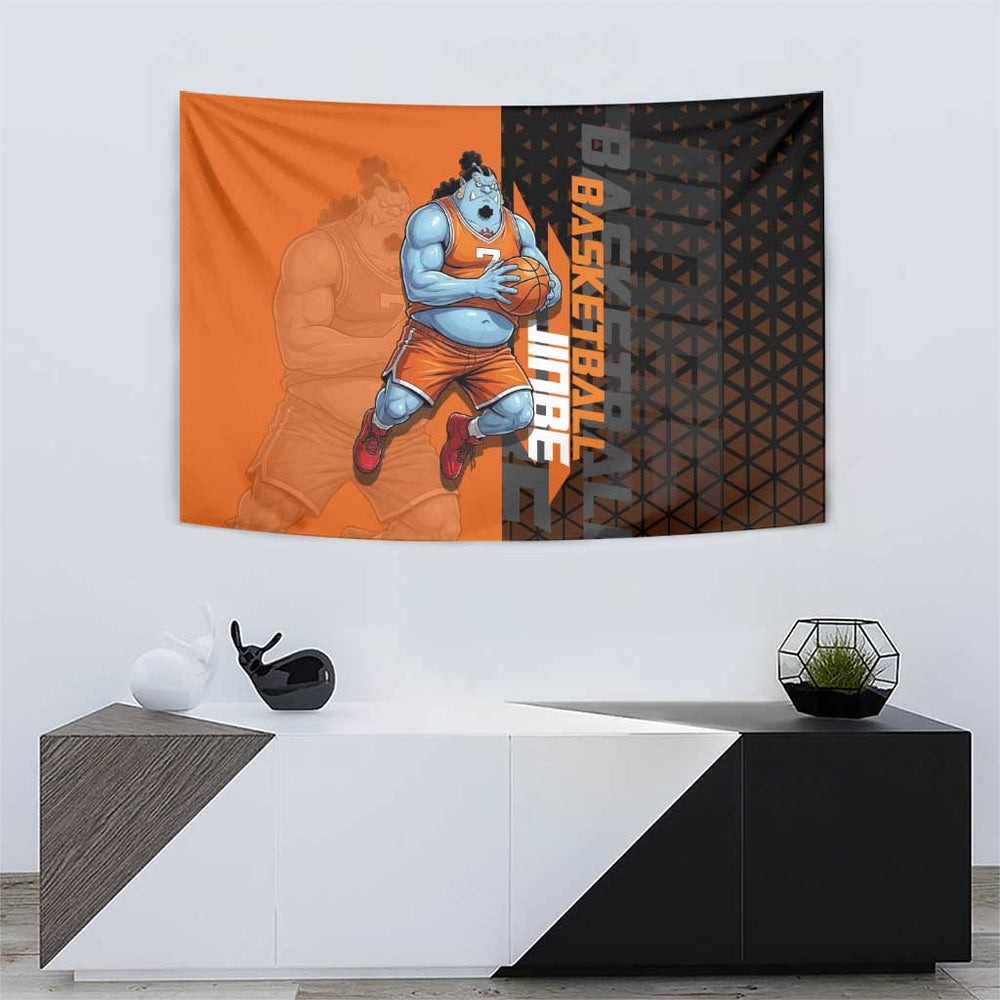 Jinbe One Piece Basketball Theme Orange and Black Design Tumbler With Handle with Powerful Pose and Sun Pirates Emblem TS04 Jinbe One Piece Basketball Theme Orange and Black Design Tumbler With Handle with Powerful Pose and Sun Pirates Emblem TS04
