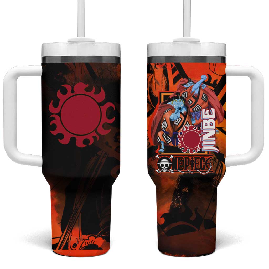 Jinbe One Piece Red and Black Theme Tumbler With Handle with Sun Pirates Emblem and Karate Pose Design TS04
