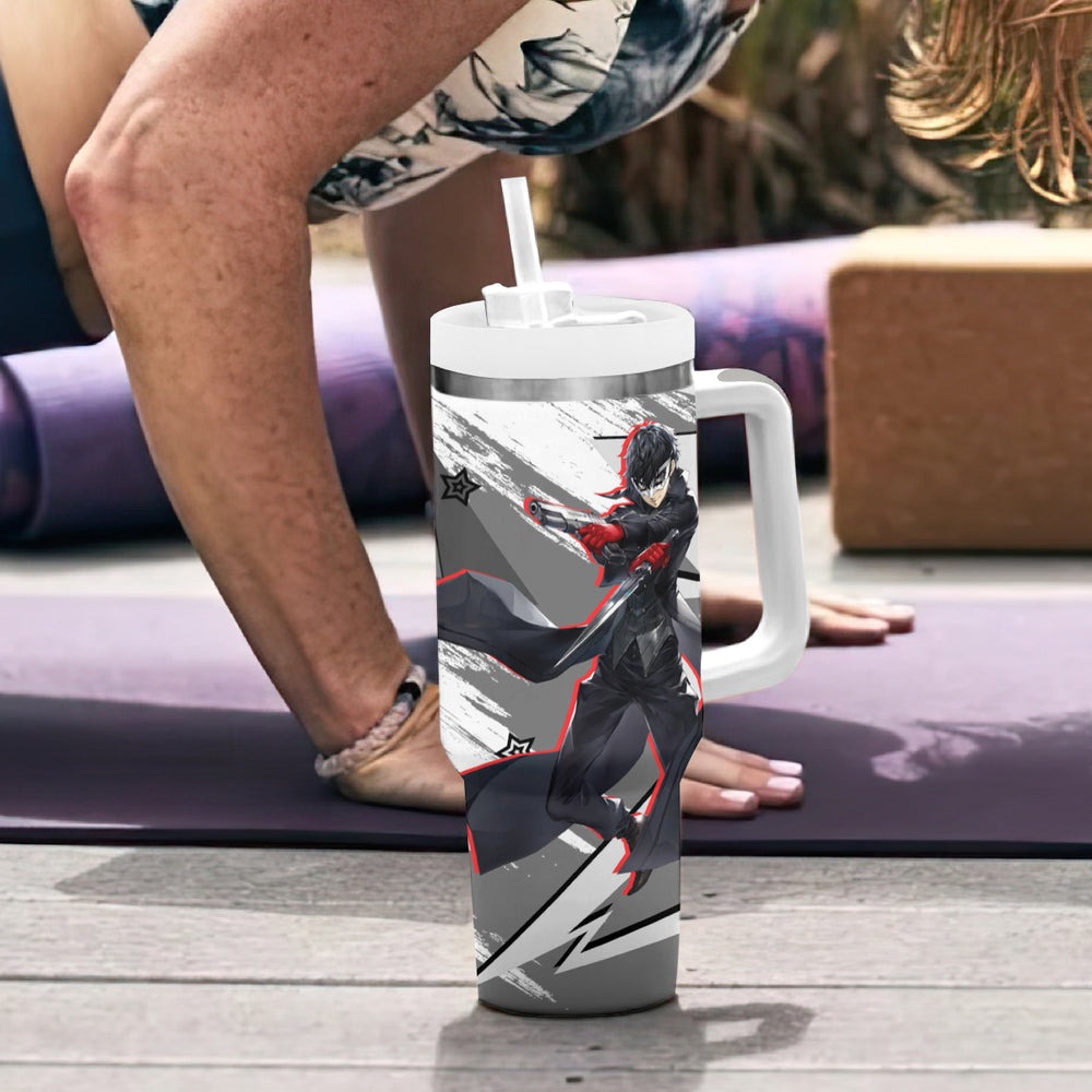 Joker Persona Tumbler With Handle Anime Mix Polygon Cyber Style TS04 Joker Persona Tumbler With Handle Anime Mix Polygon Cyber Style TS04