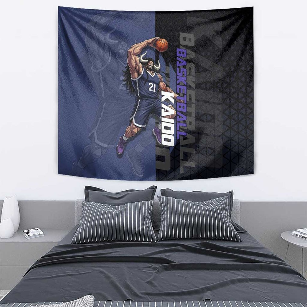 Kaido One Piece Basketball Theme Navy and Black Design Tumbler With Handle with Dragon Skull Emblem and Power Dunk Pose TS04 Kaido One Piece Basketball Theme Navy and Black Design Tumbler With Handle with Dragon Skull Emblem and Power Dunk Pose TS04