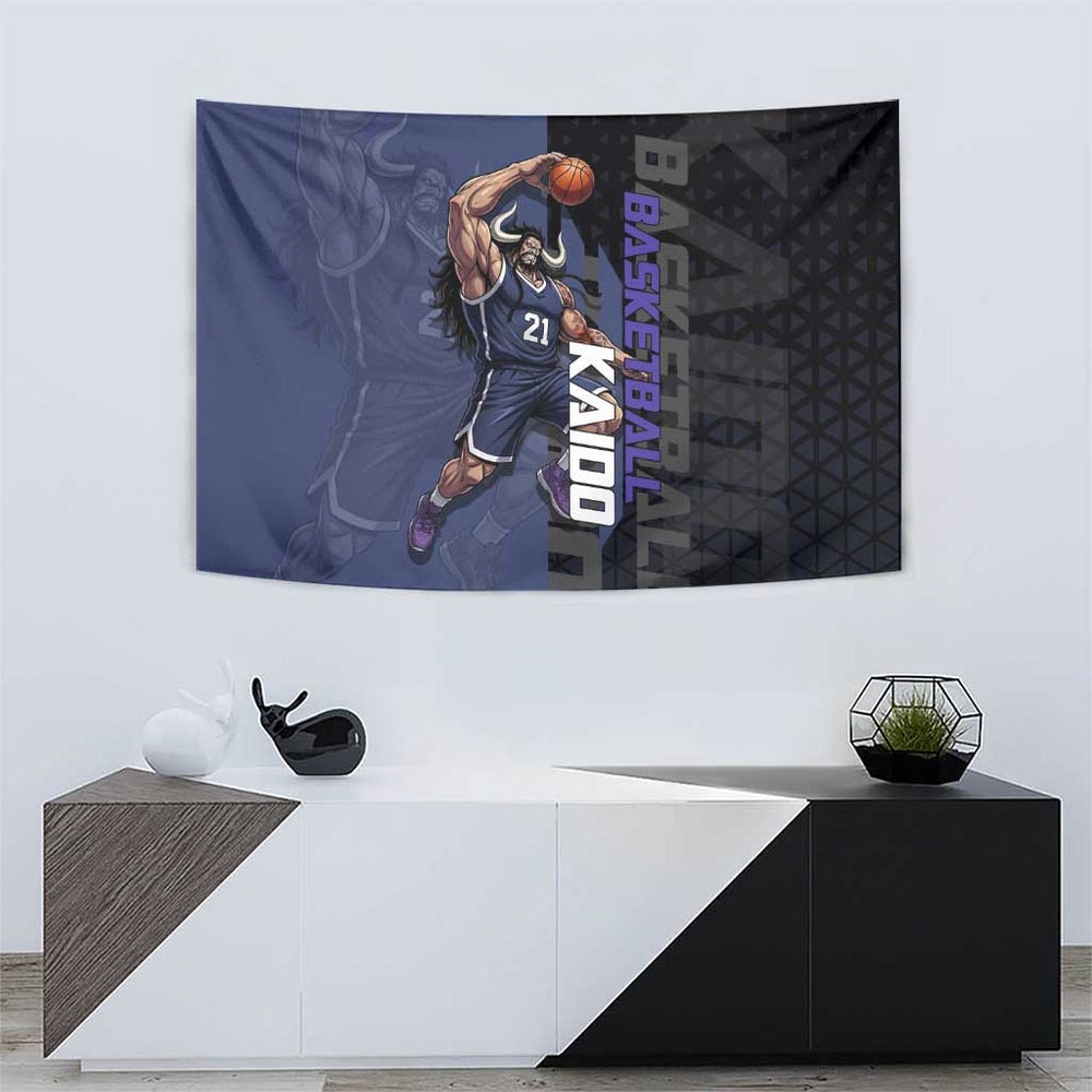 Kaido One Piece Basketball Theme Navy and Black Design Tumbler With Handle with Dragon Skull Emblem and Power Dunk Pose TS04 Kaido One Piece Basketball Theme Navy and Black Design Tumbler With Handle with Dragon Skull Emblem and Power Dunk Pose TS04
