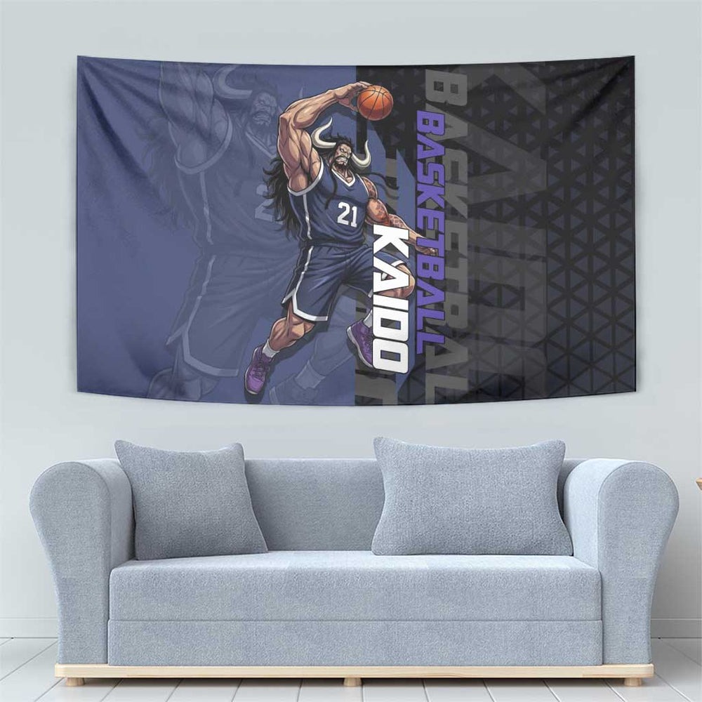 Kaido One Piece Basketball Theme Navy and Black Design Tumbler With Handle with Dragon Skull Emblem and Power Dunk Pose TS04 Kaido One Piece Basketball Theme Navy and Black Design Tumbler With Handle with Dragon Skull Emblem and Power Dunk Pose TS04