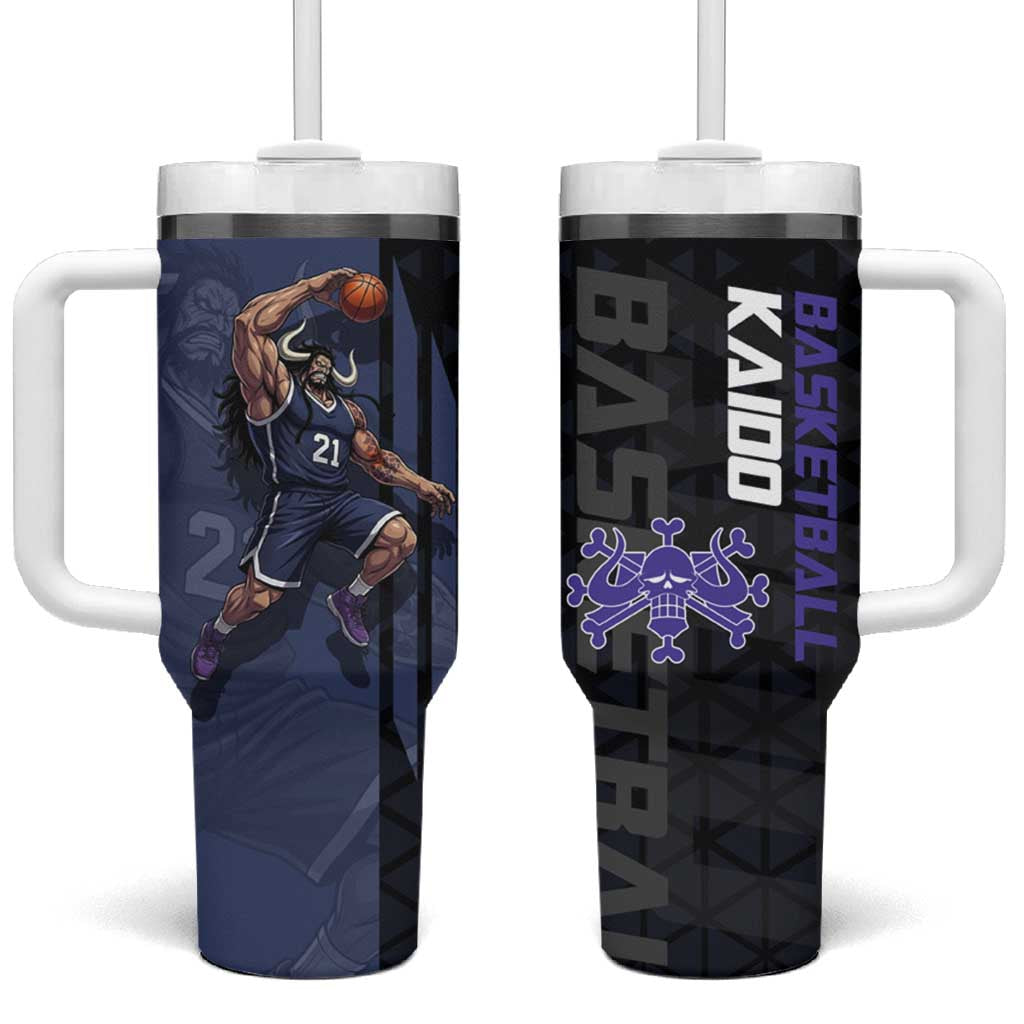 Kaido One Piece Basketball Theme Navy and Black Design Tumbler With Handle with Dragon Skull Emblem and Power Dunk Pose TS04