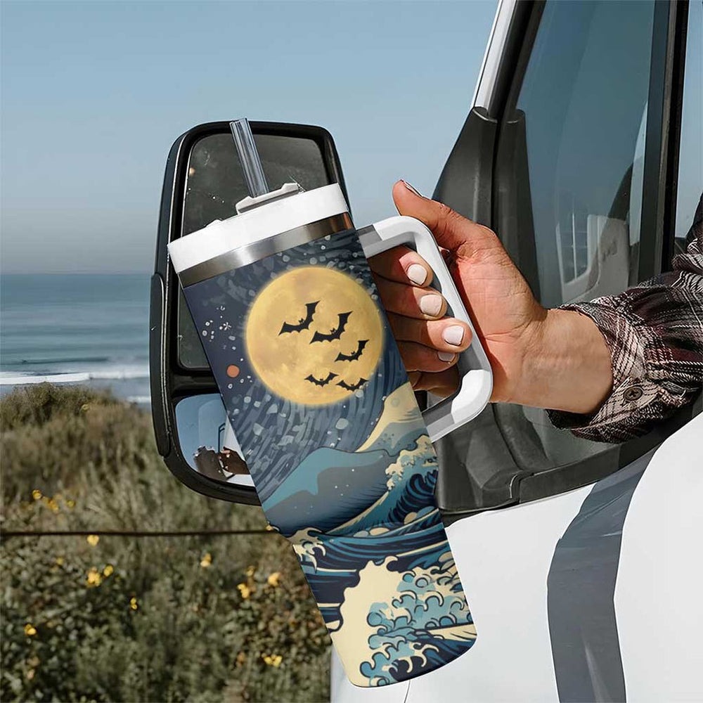 Kanagawa Wave Janpan Halloween Tumbler With Handle Japan Art Style TS04 Kanagawa Wave Janpan Halloween Tumbler With Handle Japan Art Style TS04