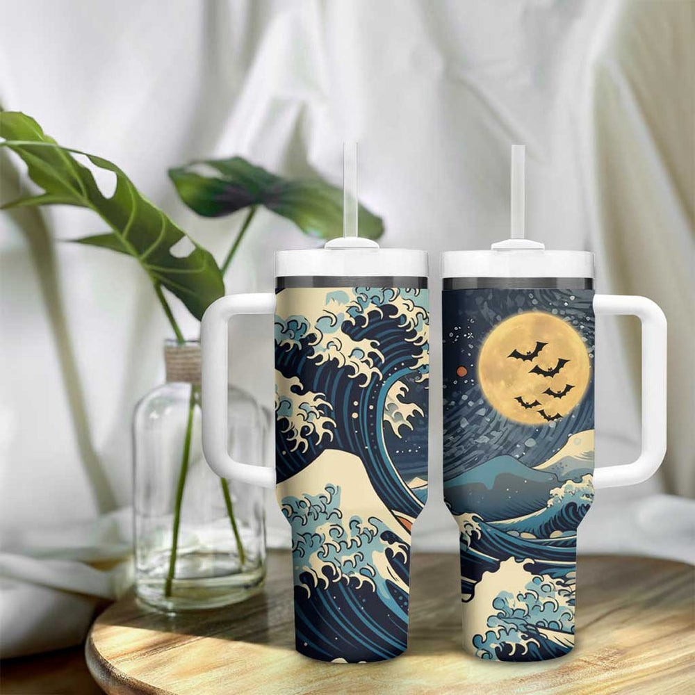 Kanagawa Wave Janpan Halloween Tumbler With Handle Japan Art Style TS04 Kanagawa Wave Janpan Halloween Tumbler With Handle Japan Art Style TS04