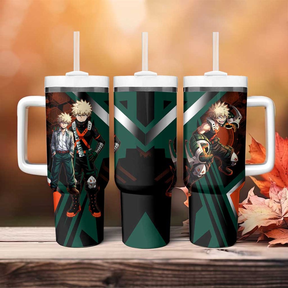 Katsuki Bakugo Tumbler With Handle Explosive Anime Action Illustration with Fiery Combat Effects TS04 Katsuki Bakugo Tumbler With Handle Explosive Anime Action Illustration with Fiery Combat Effects TS04