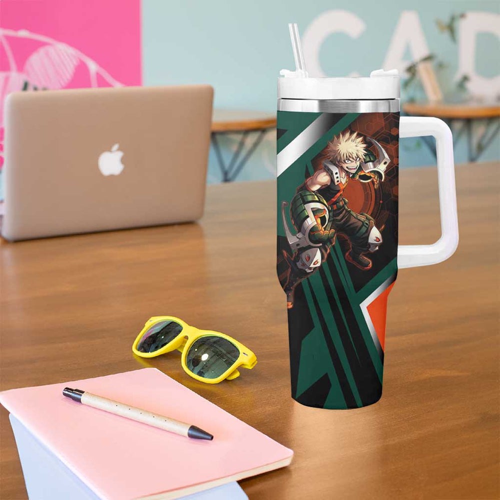 Katsuki Bakugo Tumbler With Handle Explosive Anime Action Illustration with Fiery Combat Effects TS04 Katsuki Bakugo Tumbler With Handle Explosive Anime Action Illustration with Fiery Combat Effects TS04