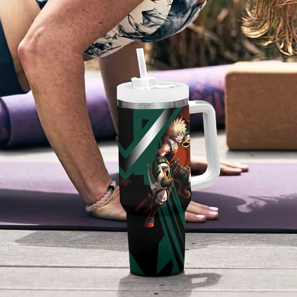 Katsuki Bakugo Tumbler With Handle Explosive Anime Action Illustration with Fiery Combat Effects TS04 Katsuki Bakugo Tumbler With Handle Explosive Anime Action Illustration with Fiery Combat Effects TS04