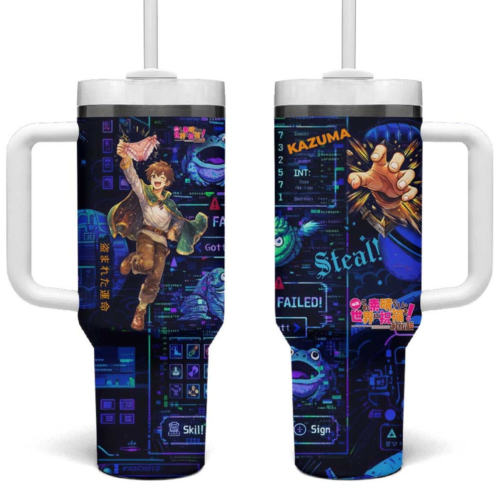 Kazuma Steal Skill Tumbler With Handle Retro Anime RPG Interface Style TS04 Kazuma Steal Skill Tumbler With Handle Retro Anime RPG Interface Style TS04