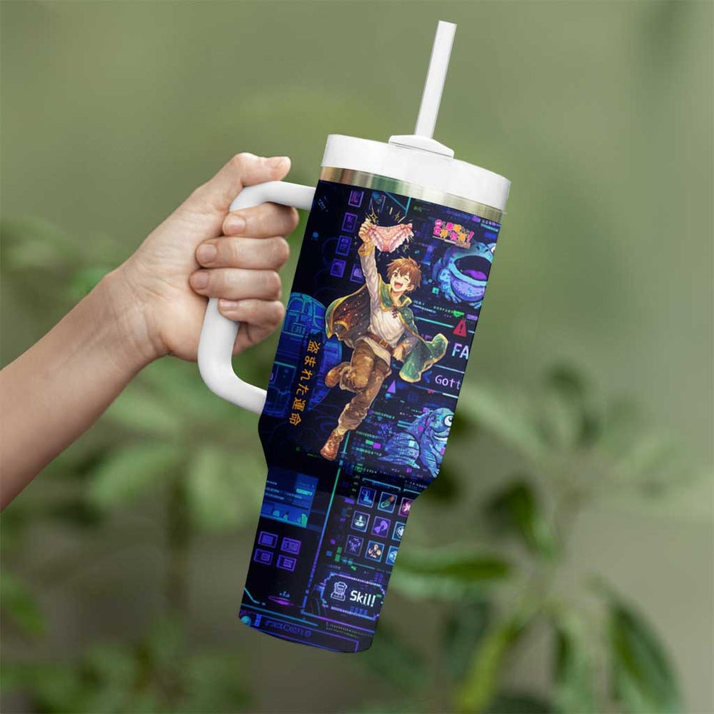 Kazuma Steal Skill Tumbler With Handle Retro Anime RPG Interface Style TS04 Kazuma Steal Skill Tumbler With Handle Retro Anime RPG Interface Style TS04