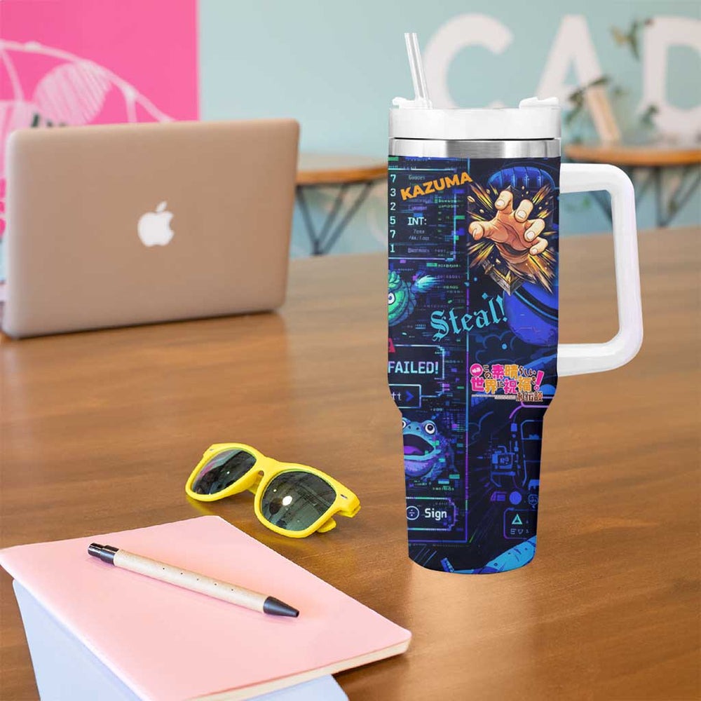 Kazuma Steal Skill Tumbler With Handle Retro Anime RPG Interface Style TS04 Kazuma Steal Skill Tumbler With Handle Retro Anime RPG Interface Style TS04