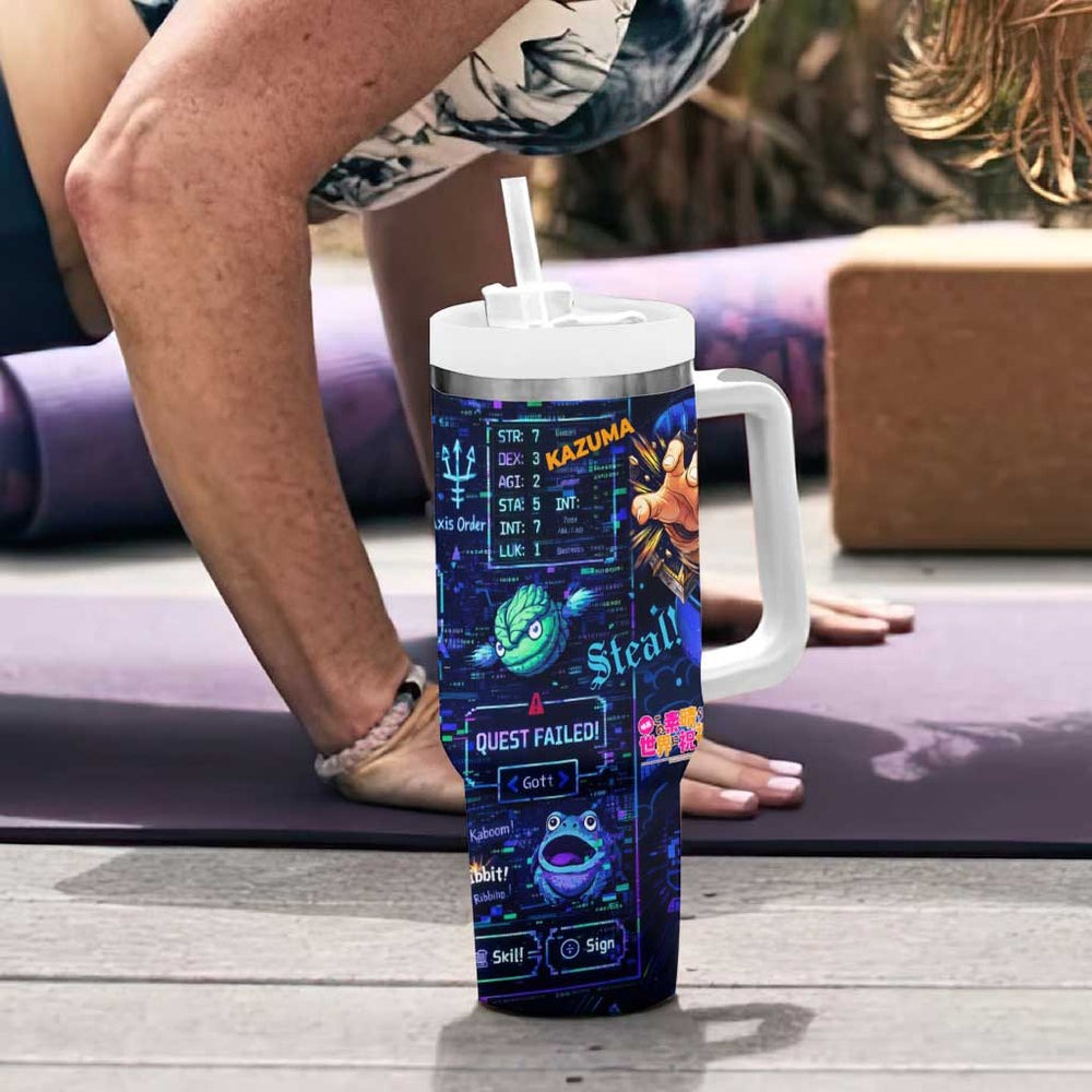 Kazuma Steal Skill Tumbler With Handle Retro Anime RPG Interface Style TS04 Kazuma Steal Skill Tumbler With Handle Retro Anime RPG Interface Style TS04